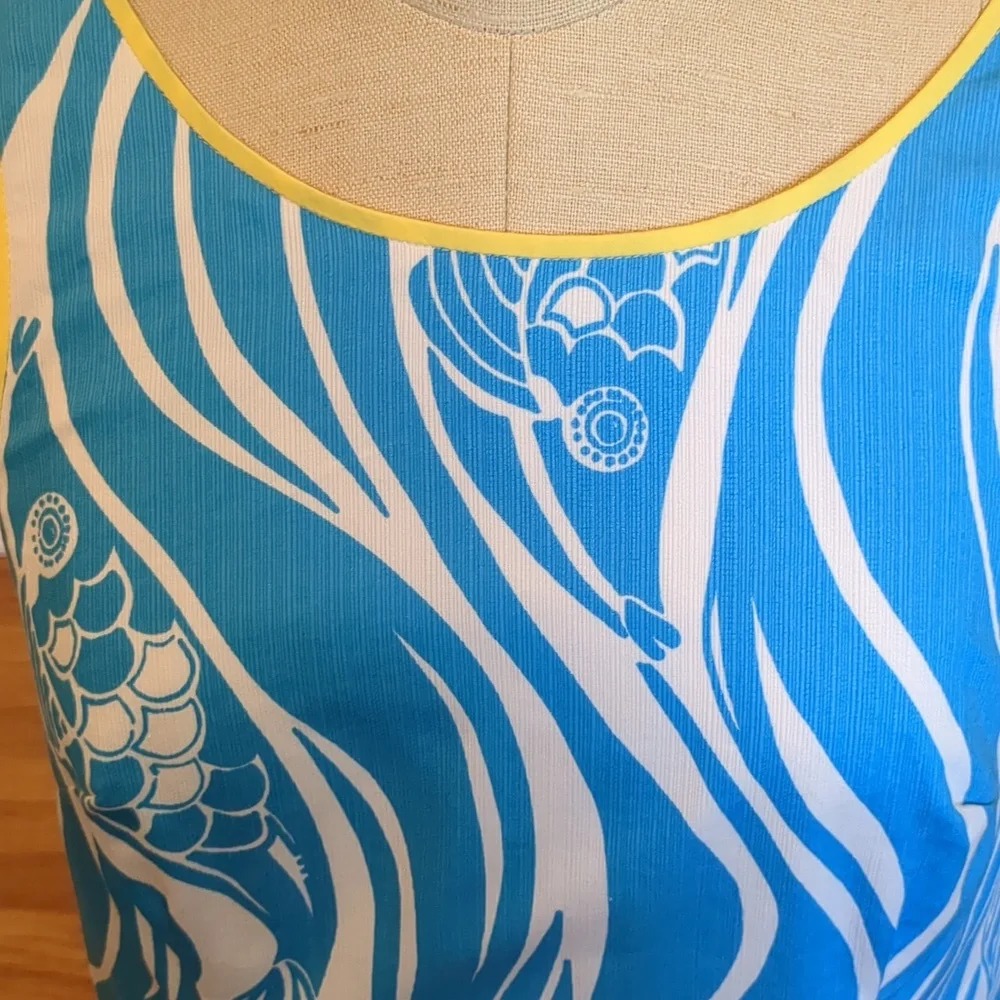 Lilly Pulitzer Delia Shift Resort White, Blue & Yellow Joe Fish Dress size 4 - Picture 6 of 16